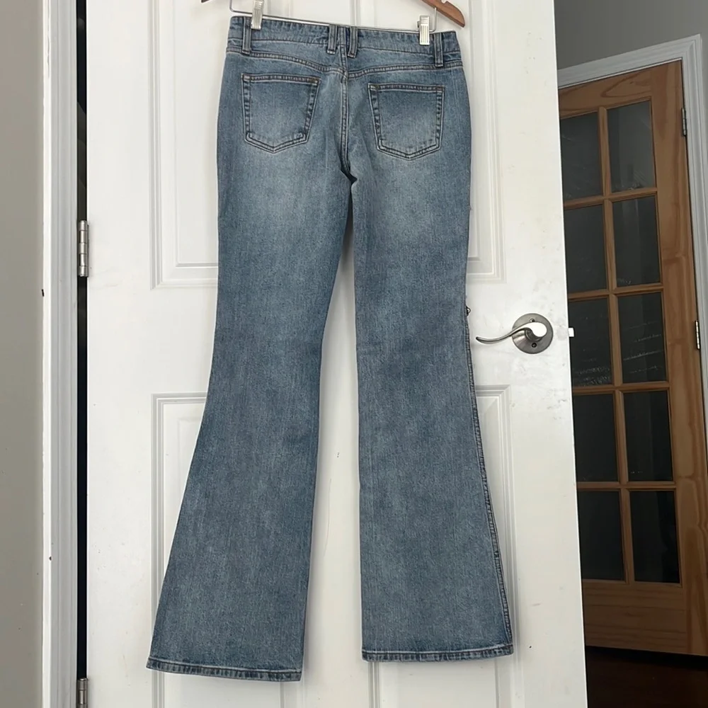 Custom Floral Embellished wide leg flare low rise J. Galt Shanghai Jeans small - Picture 10 of 11